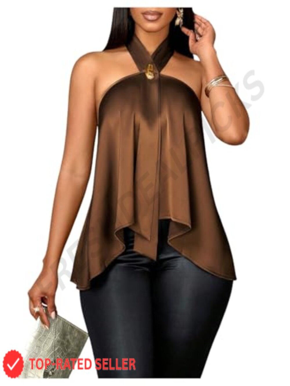 Satin Halter Top Backless Asymmetrical Flowy Party Night Shirt